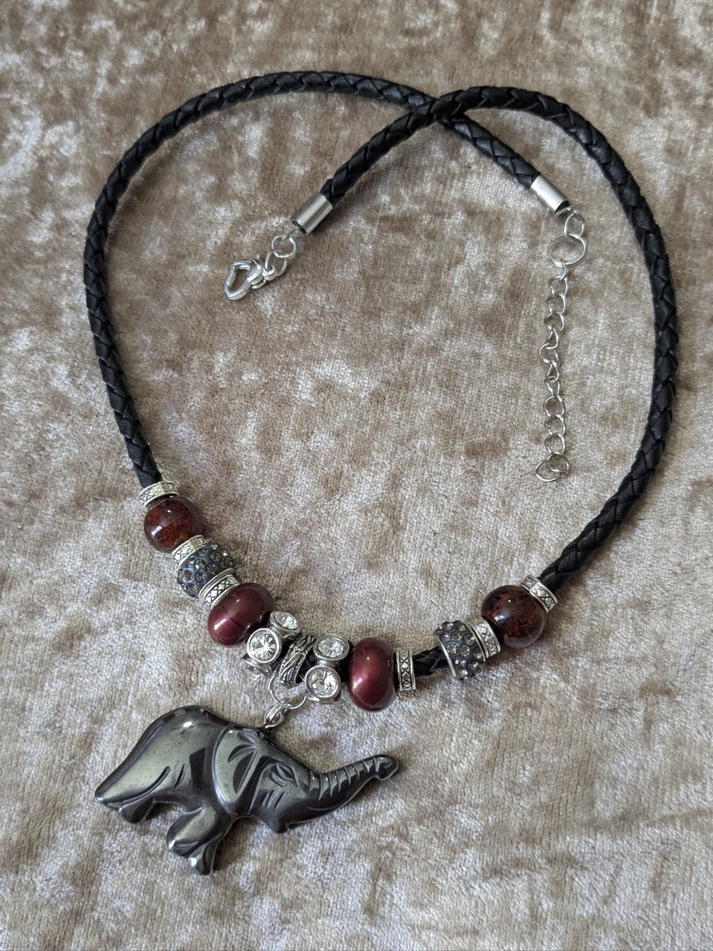Handcrafted Alabama Roll Tide Hematite Buffalo Leather Necklace